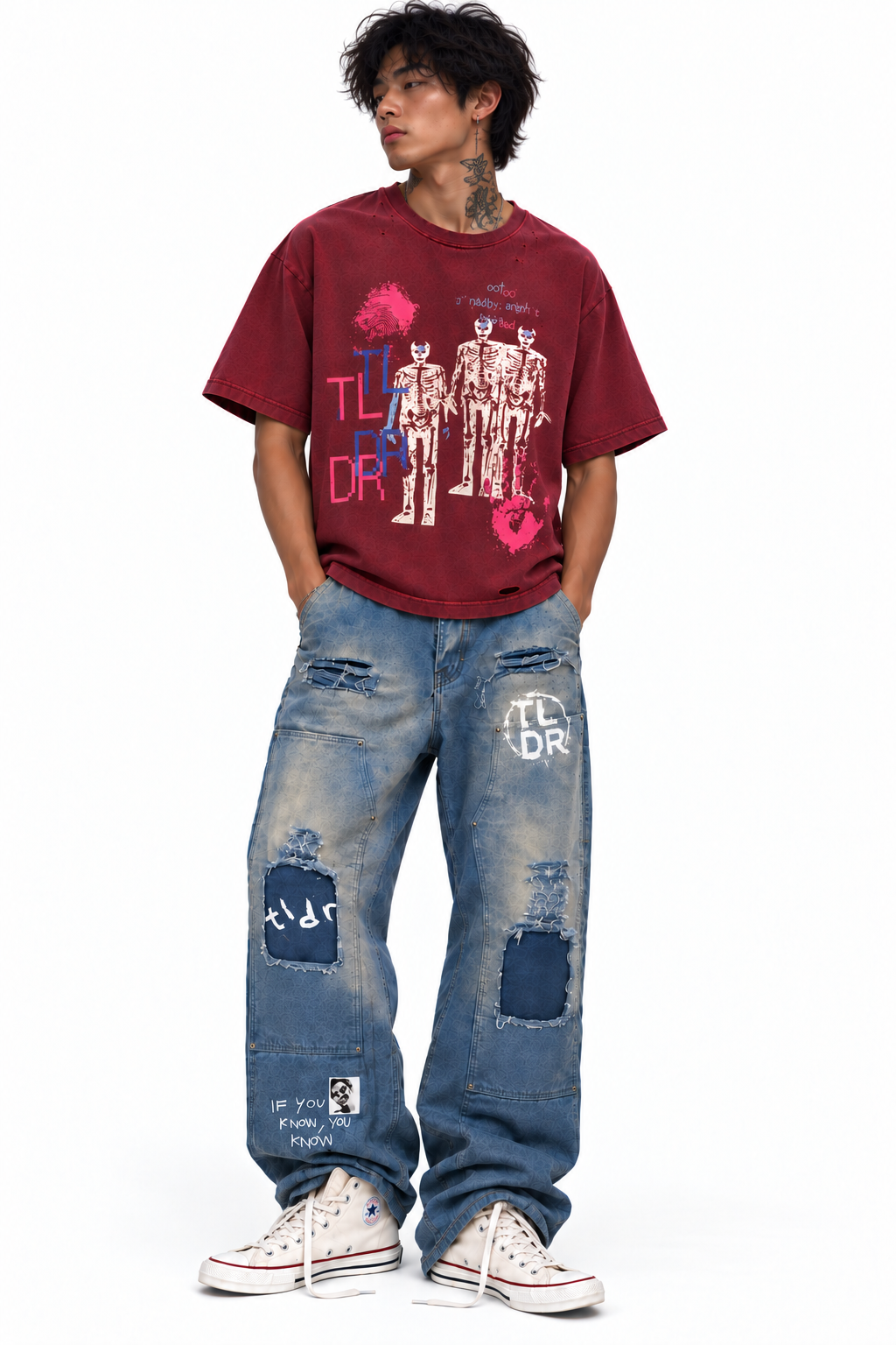 Potassium Sun Washed Distressed T-Shirt — Burgundy