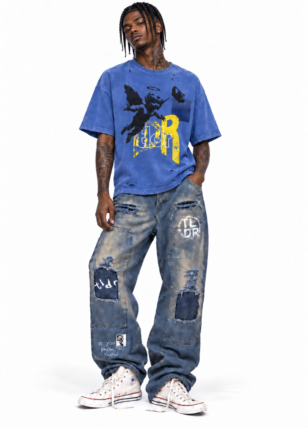 Potassium Sun Washed Distressed T-Shirt — Blue
