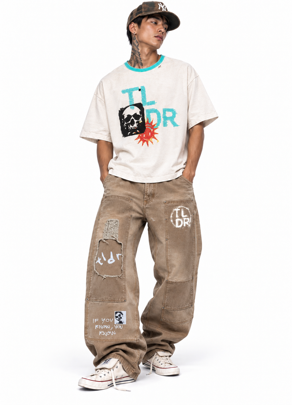 Potassium Sprayed Distressed T-Shirt — Sand