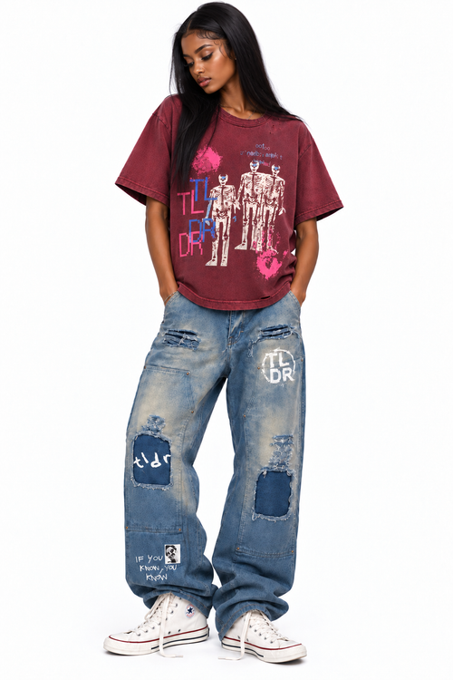 Potassium Sun Washed Distressed T-Shirt — Burgundy