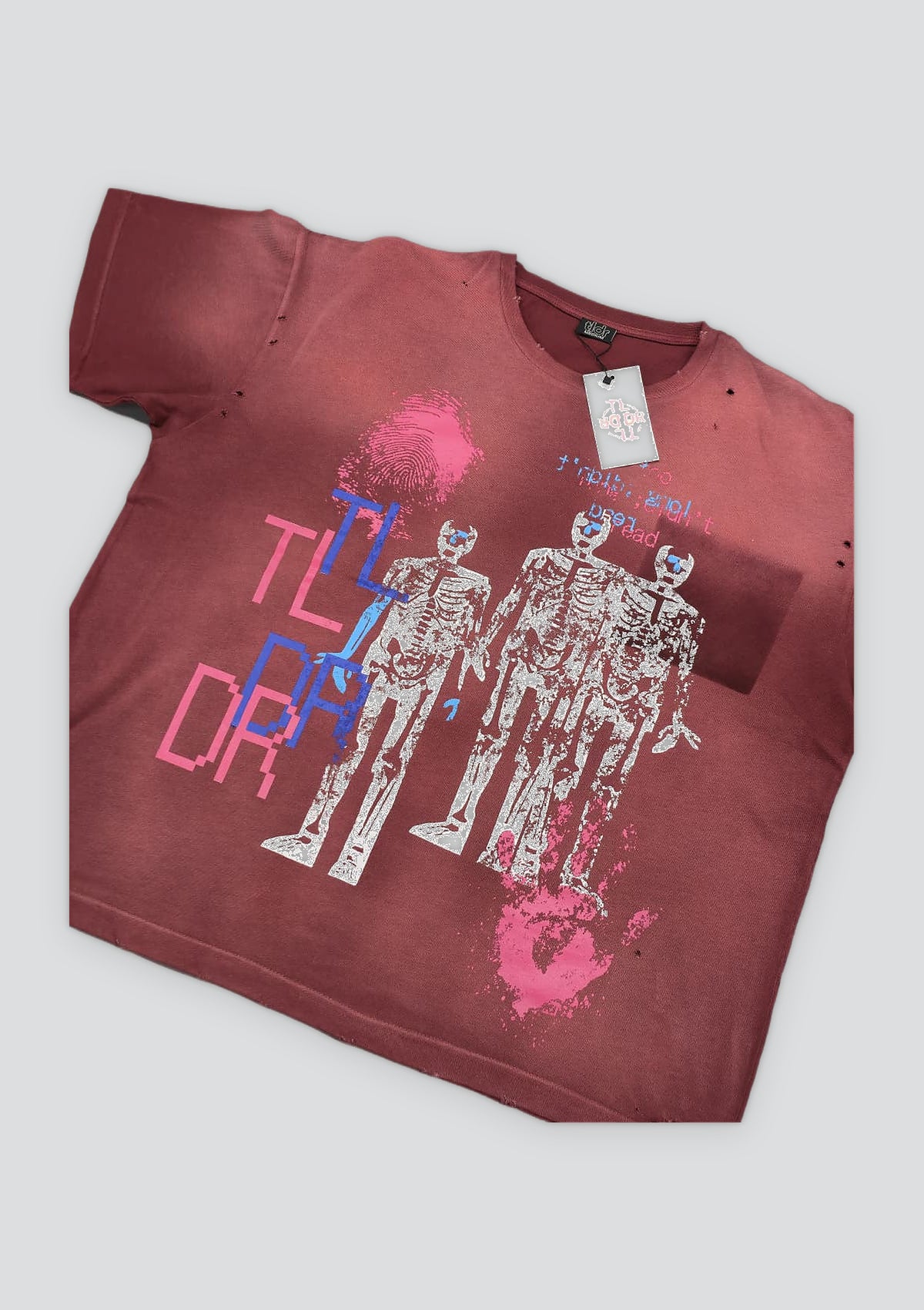 Potassium Sun Washed Distressed T-Shirt in Burgundy — view 4